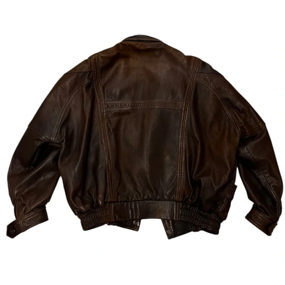 VTG 80s BOMBER Leather Aviator Flight Jacket Lined Men’s Large Vintage